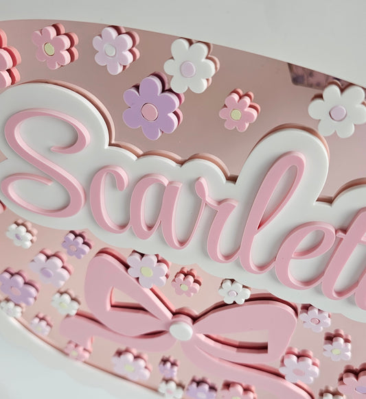 Floral (Rose Gold Mirrored Acrylic) Name Wall Sign