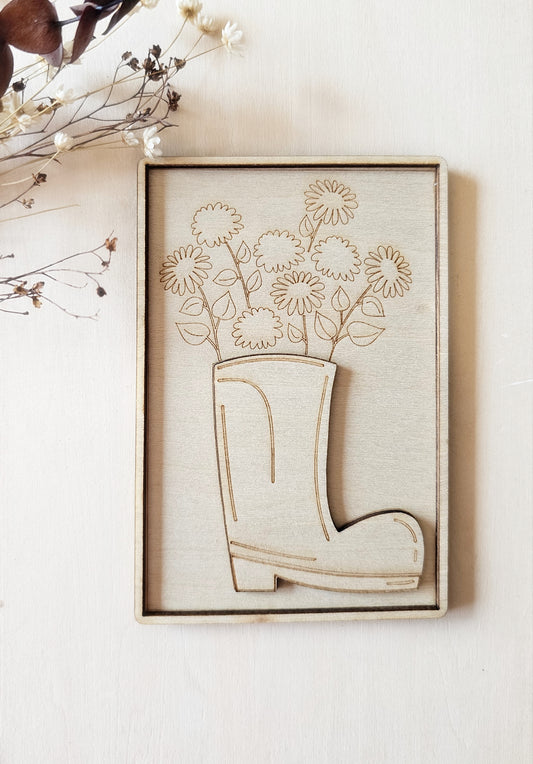 Rainboot Wood Magnet